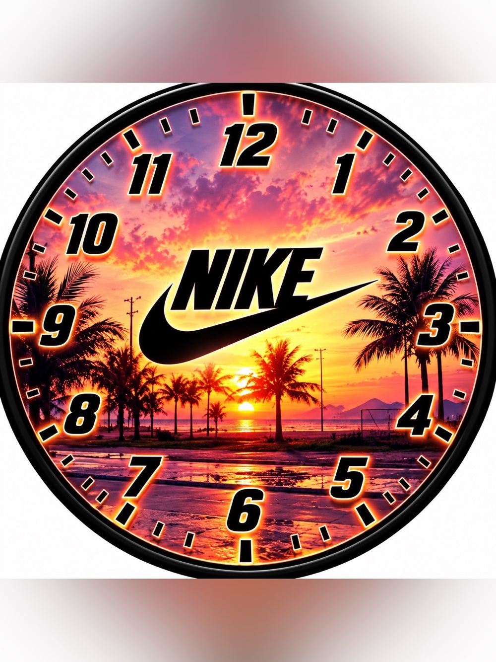 Nike Sunset Beach Wall Clock - Orange, Pink & Black